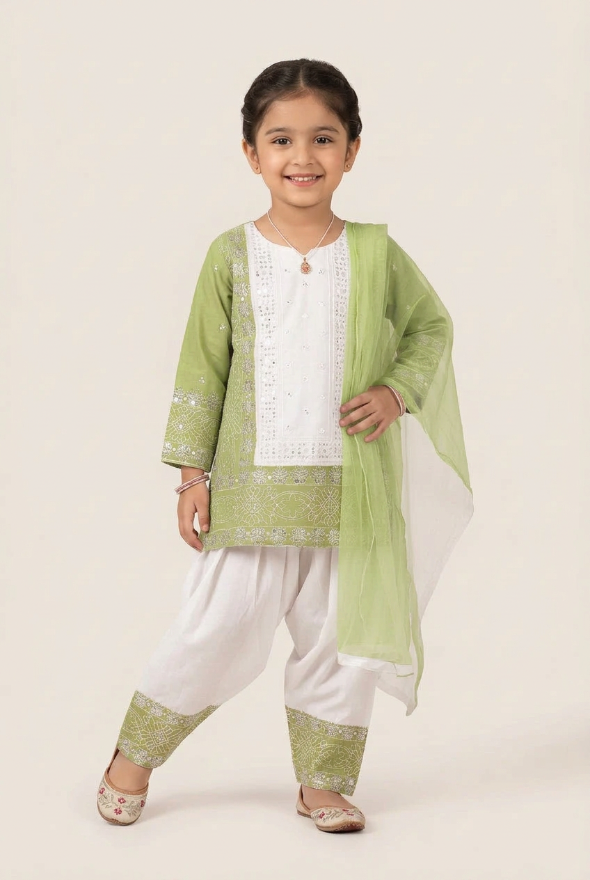 Sarara Kurtha Salwar Baby Girl (white combo)