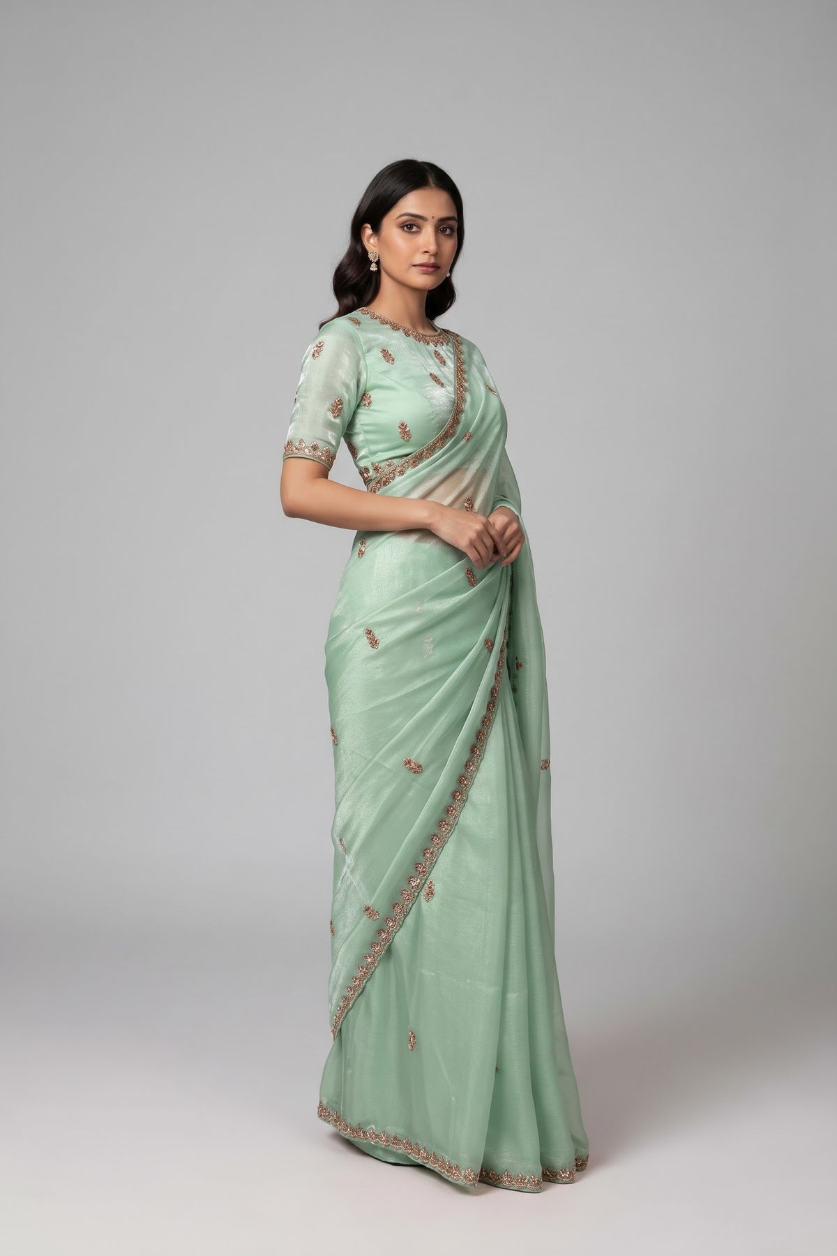Organza Saree-Gold Sequin
