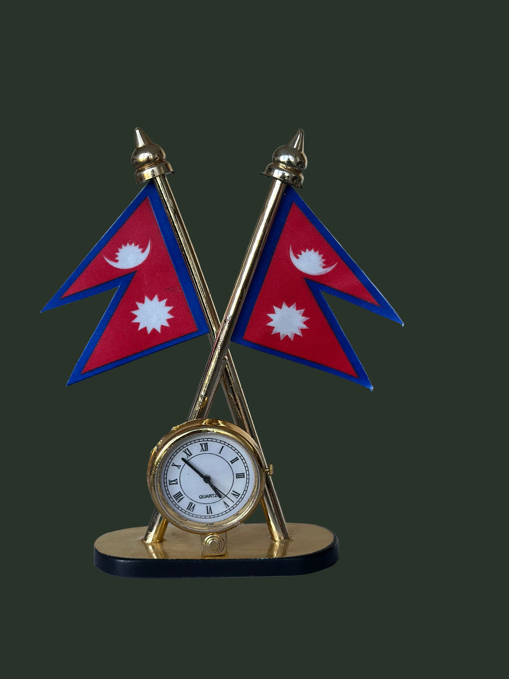 Nepal Flag-Crossed Flags with Quartz Clock Ornament
