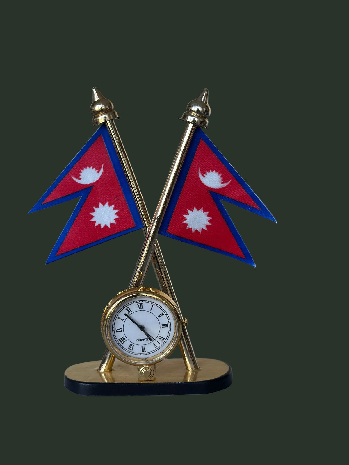 Nepal Flag-Crossed Flags with Quartz Clock Ornament