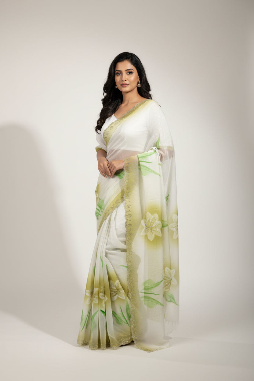 Organza Saree-Watercolour Floral Print