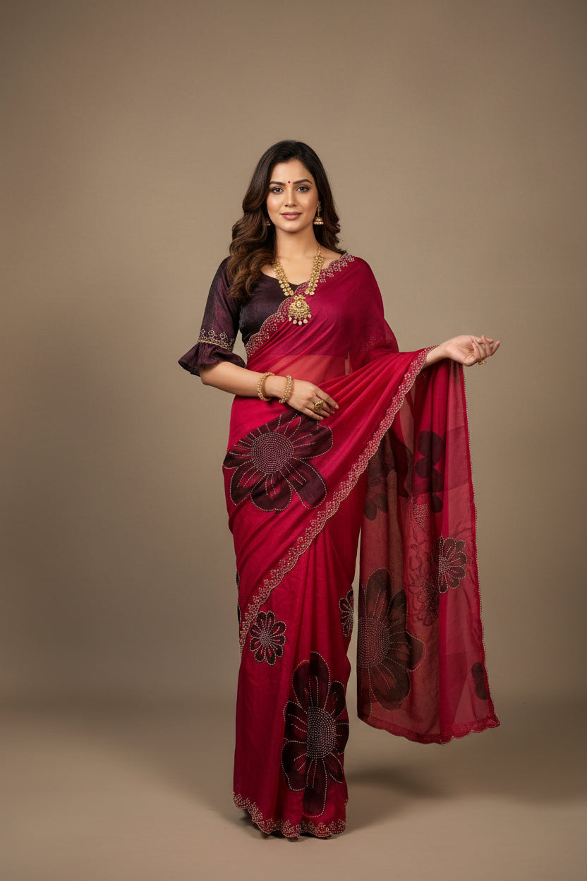 Organza Saree-Floral Print