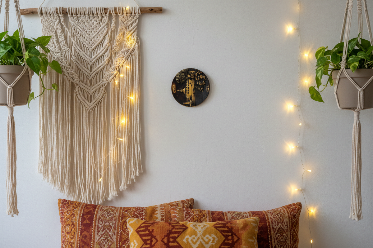 Lumbini plaque in bohemian bedroom