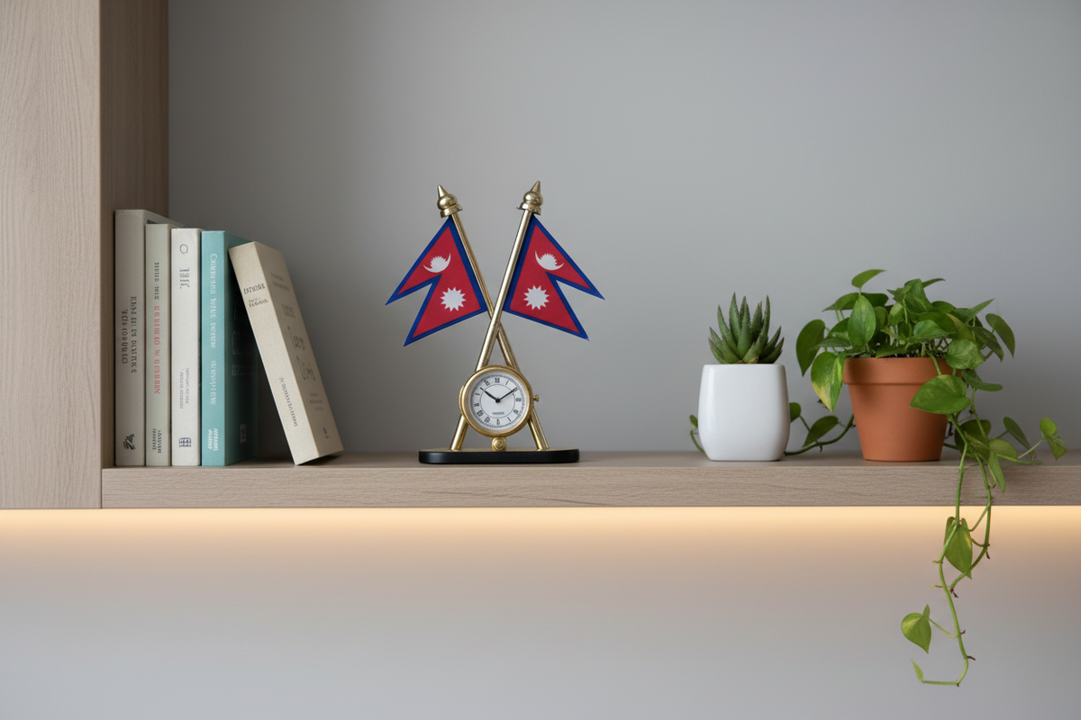 Nepal Flag Clock Ornament in modern living room