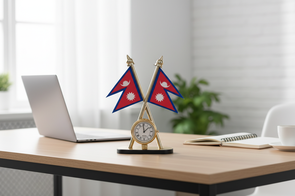 Nepal Flag Clock Ornament on office desk setup