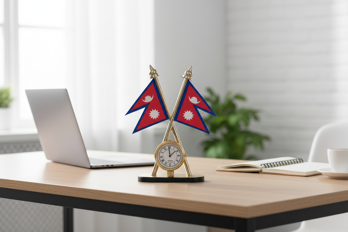 Nepal Flag Clock Ornament on office desk setup